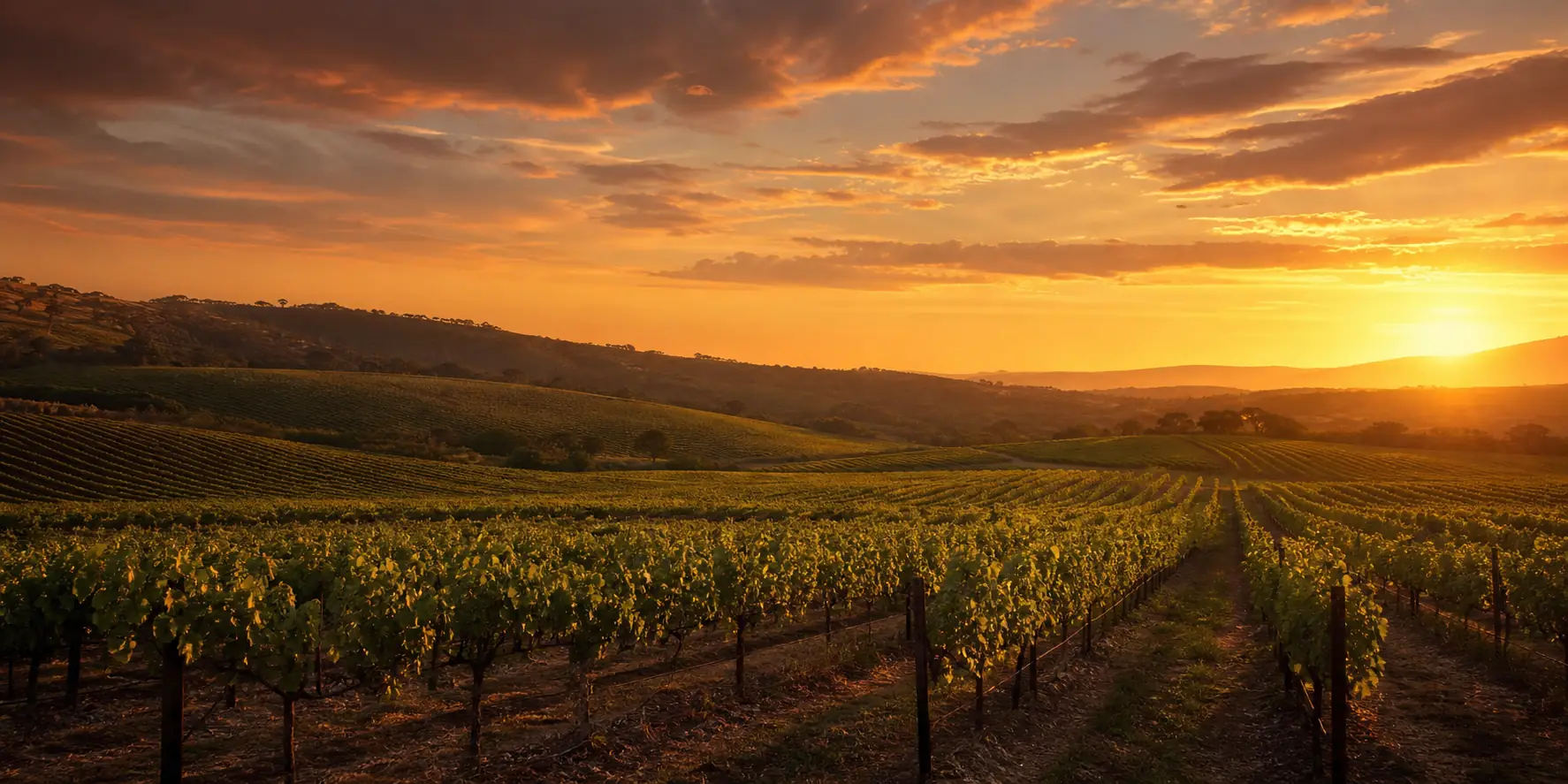 Golden vineyard background for a Pinotage food pairing page.